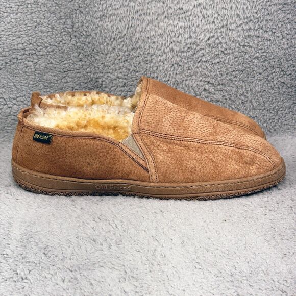 Old Friend Romeo Mens Size 16 Slipper Shoes Chestnut Brown Leather Sheepskin - Picture 1 of 10